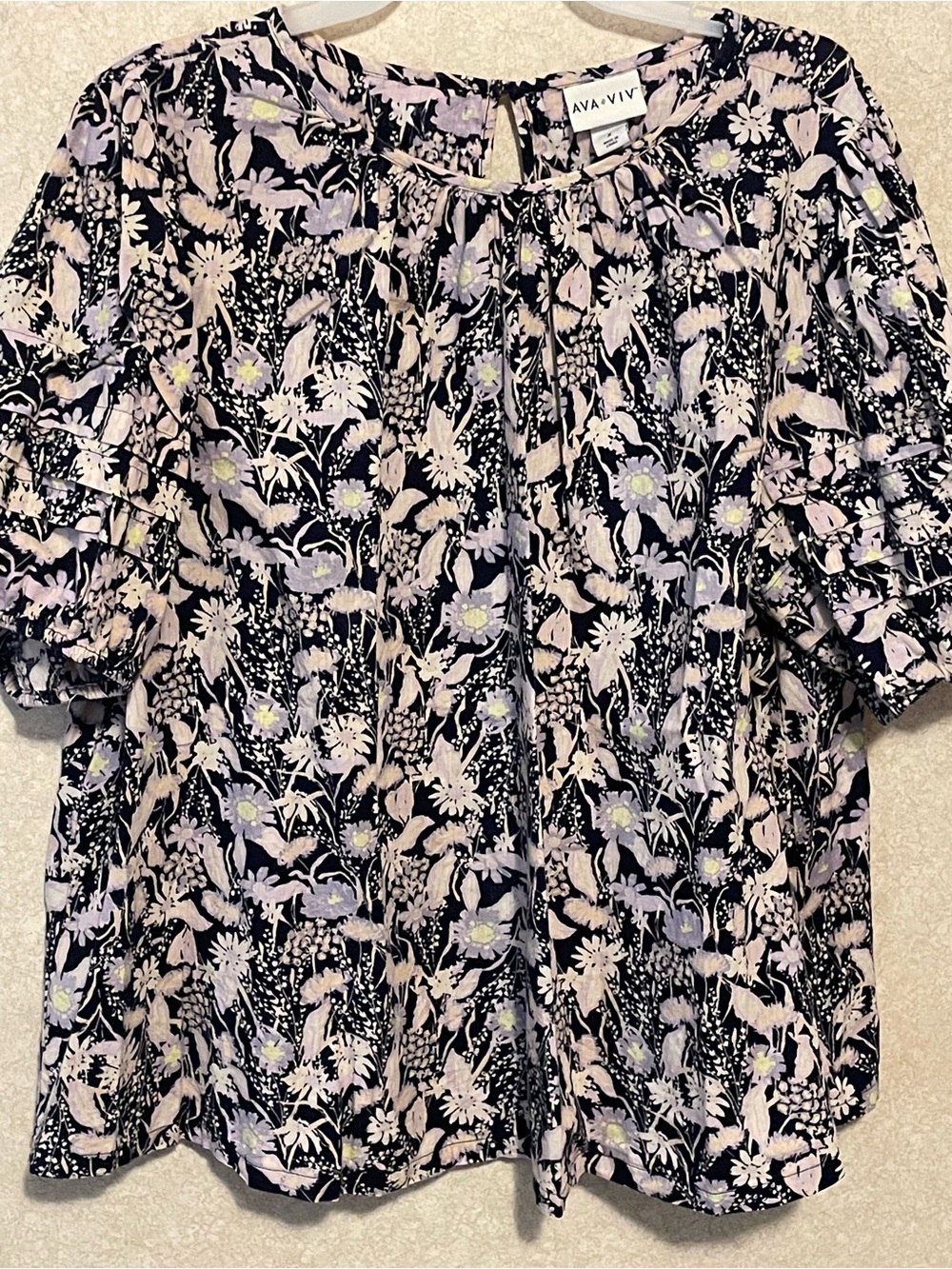 Ava & Viv Black Floral Short-Sleeve Peasant Blouse - Pink & Lavender